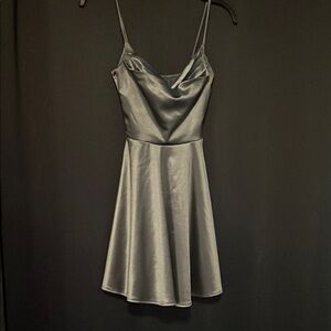 Elegant Gray/Blue Satin Dress